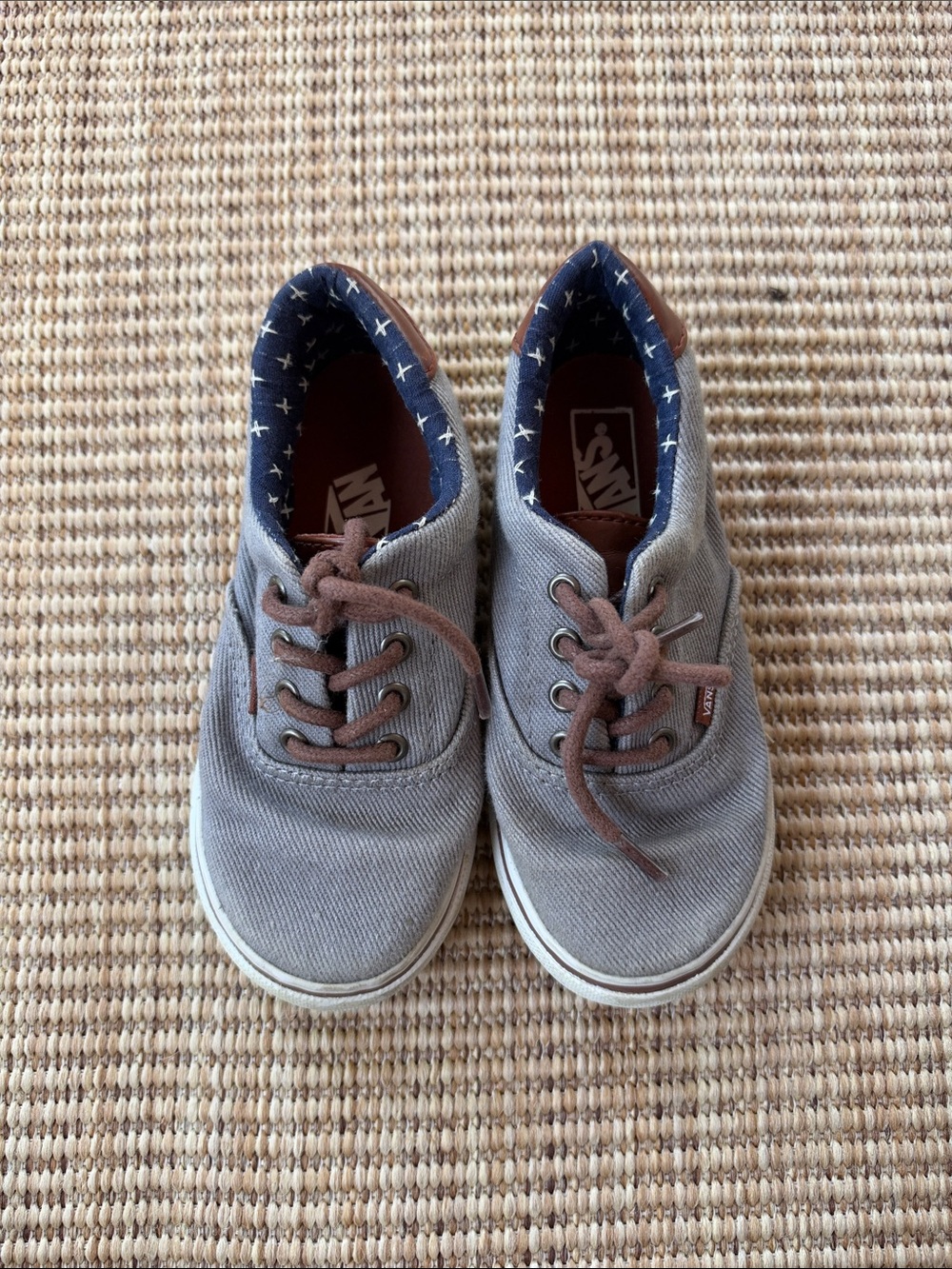 Vans Kids Gray Canvas Sneakers with Brown Laces